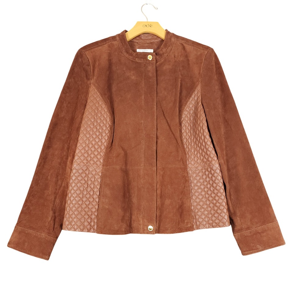 Isaac Mizrahi Live Suede Quilted Detail Bomber Jacket Brown Size Medium